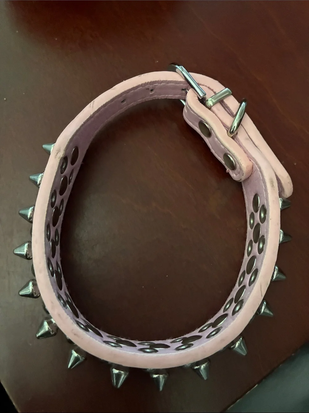 Pink Studded Spike Leather Collar